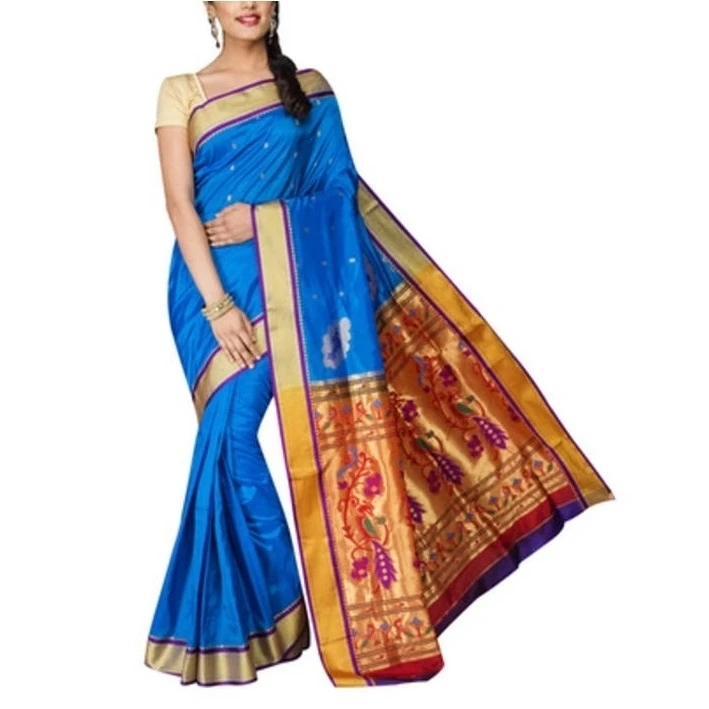 Anandha Blue and Voilet Kadiyal Variety Woven Paithani Art Silk Saree
