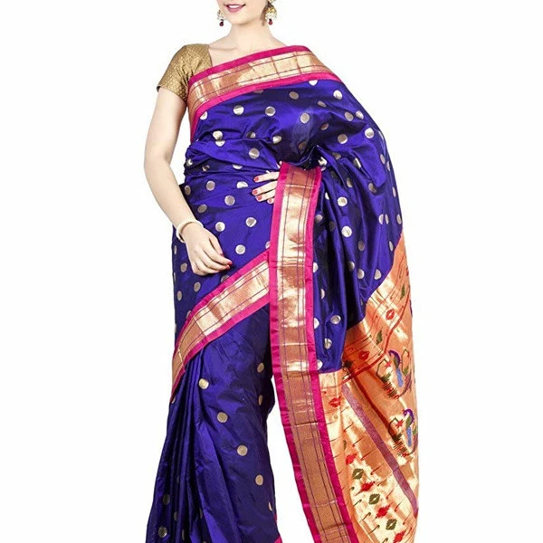 Paithani Pure Silk  in Voilet with  Rani Contrast Border Meena Butta Saree with Silk Mark