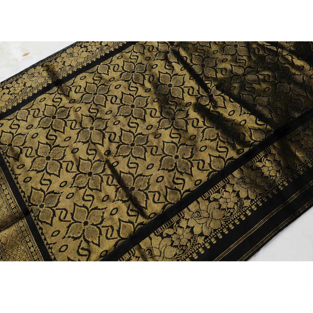 Black traditional silk saree with zari border for festive and wedding wear