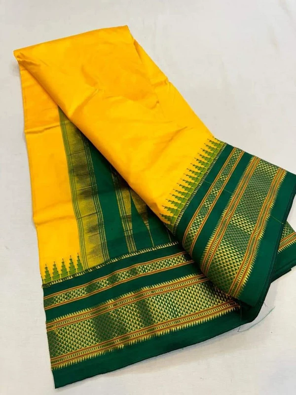 Golden Yellow and Border - Traditional Handwoven Ilkaal Saree