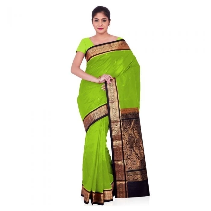 Green and Black Contrast Handwoven Saree Traditional Kanchipuram Pure Silk Saree