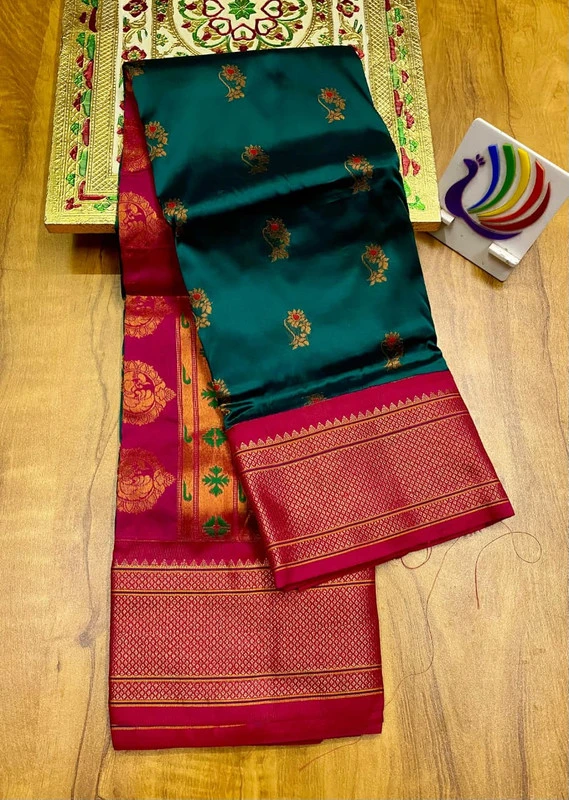 Teal Blue Semi Silk Paithani Saree with Peacock Border Blouse
