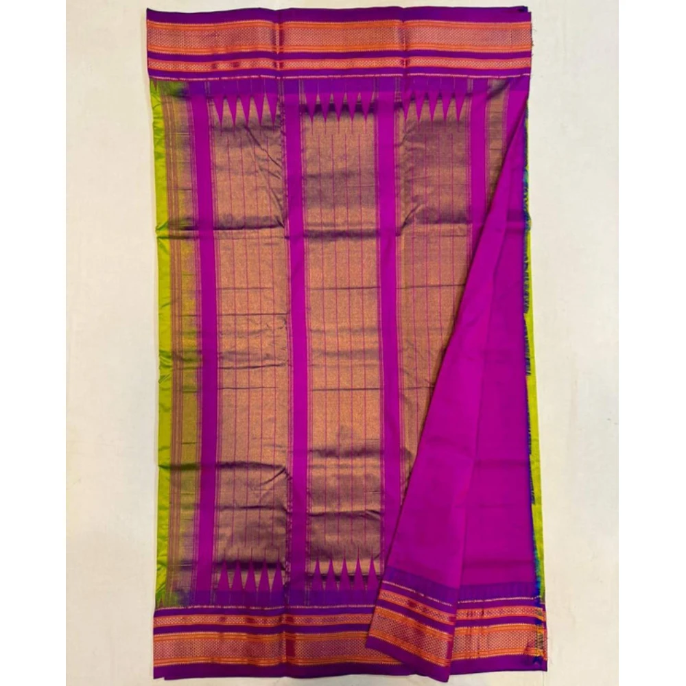 Orange Ilkaal Butta pure silk saree with zari border and traditional woven patterns