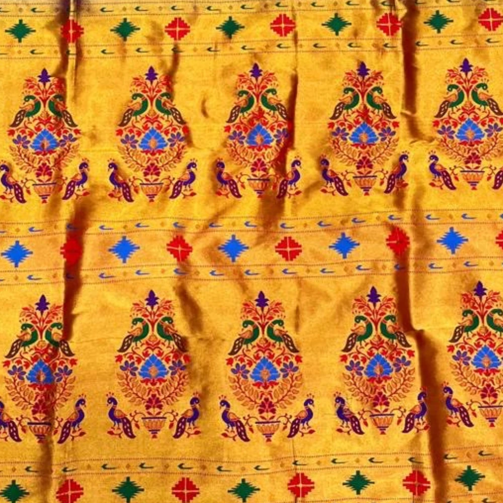 Heritage Bottle Green and Rani Semi Silk Paithani Saree with Peacock Embroidery Designer Blouse
