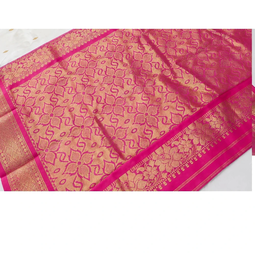 Orange with Rani Contrast traditional silk saree with zari border for wedding and festive wear