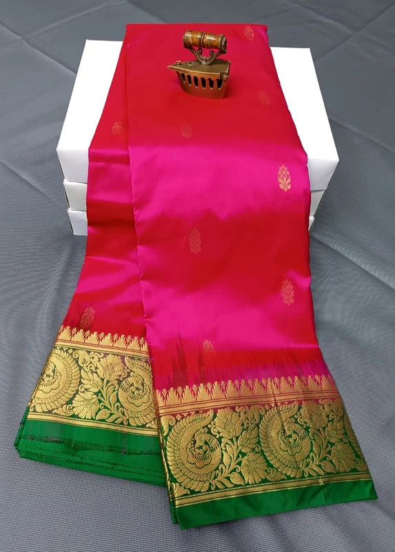 Hot Pink Green Border Exclusive Kanchipuram Silk Saree