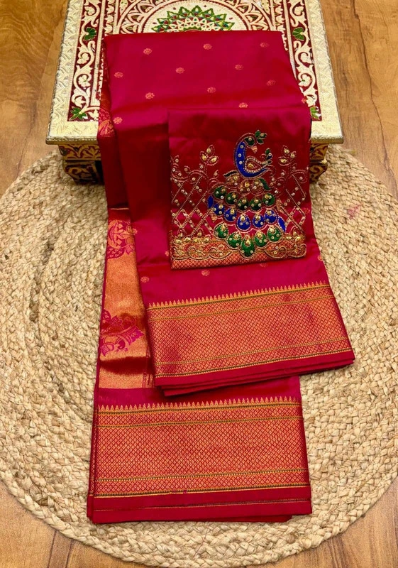 Regal Purple Semi Silk Paithani Saree with Peacock Embroidery Designer Blouse
