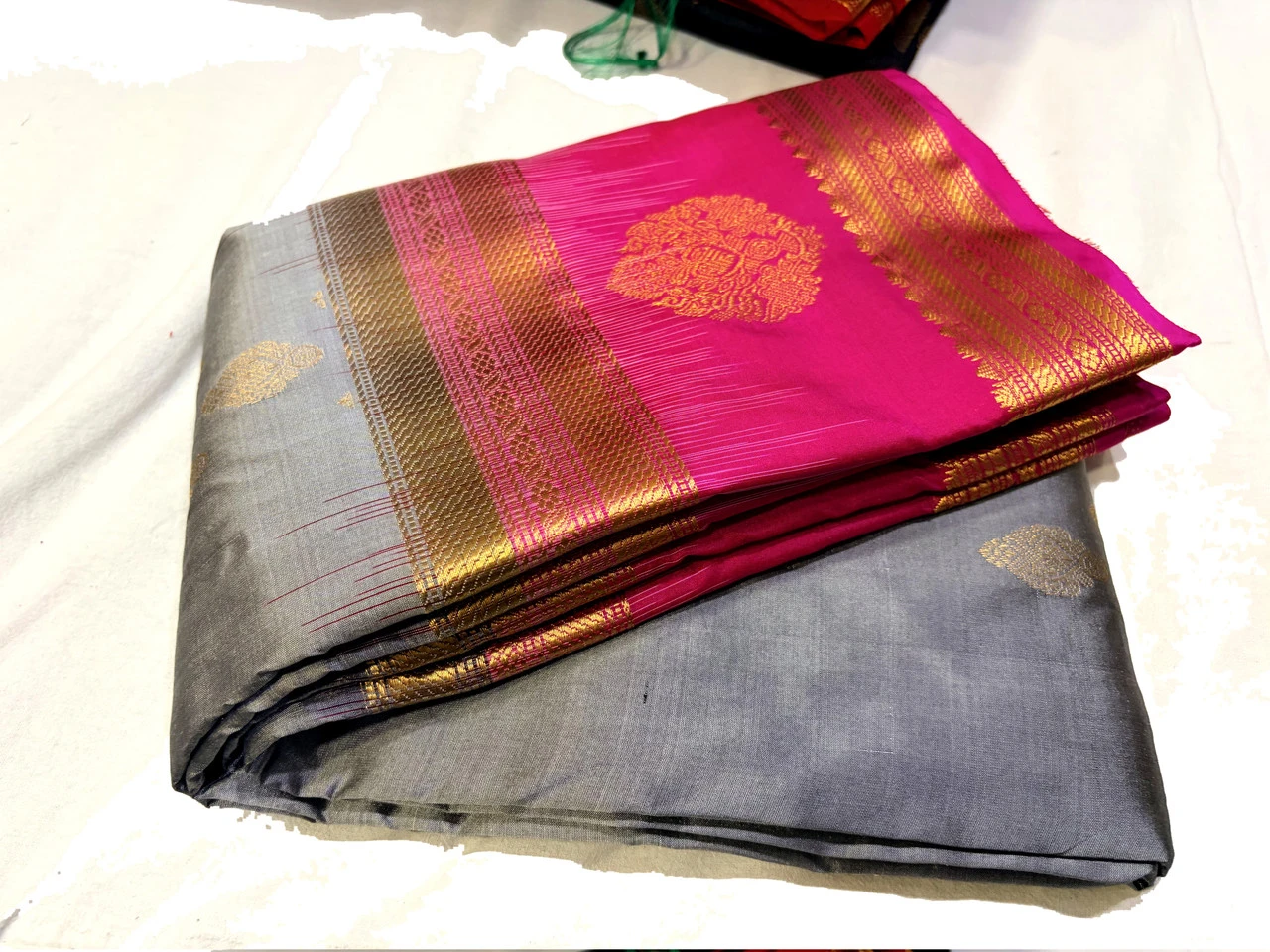 Exclusive Kanchipuram Pure Silk Saree with Pure Silk Blouse - Sky Blue & Orange