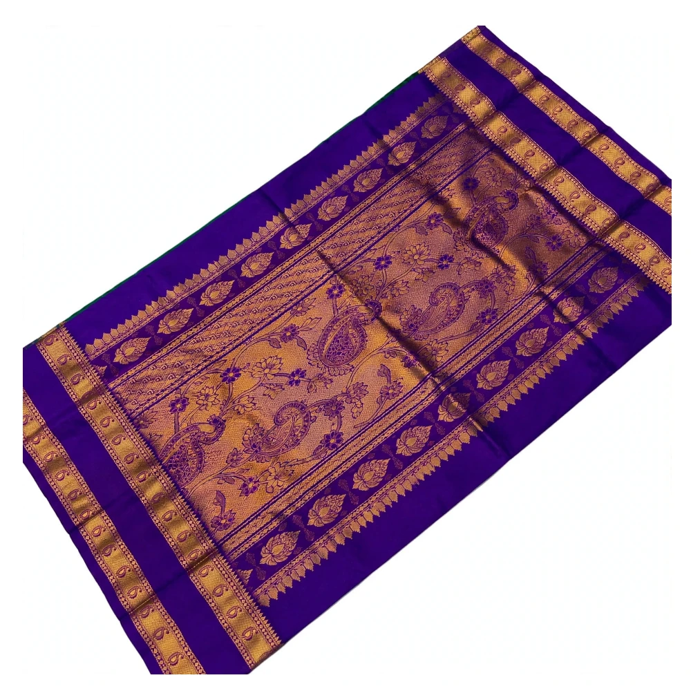 Exclusive Kanchipuram Pure Silk Saree with Pure Silk Blouse - Parrot Green & Royal Blue