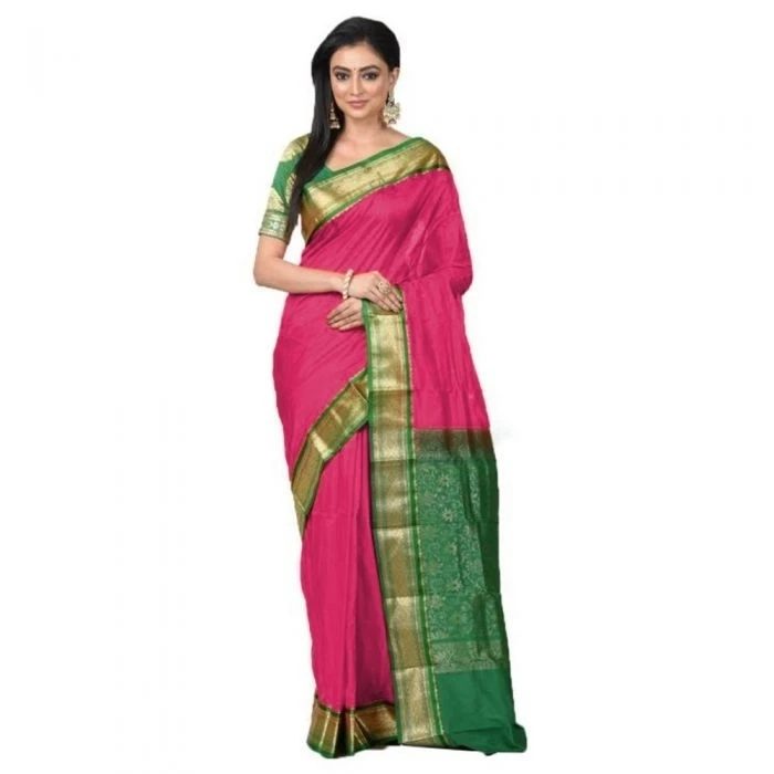 Baby Pink and Green Traditional Kanchipuram Pure Silk Saree