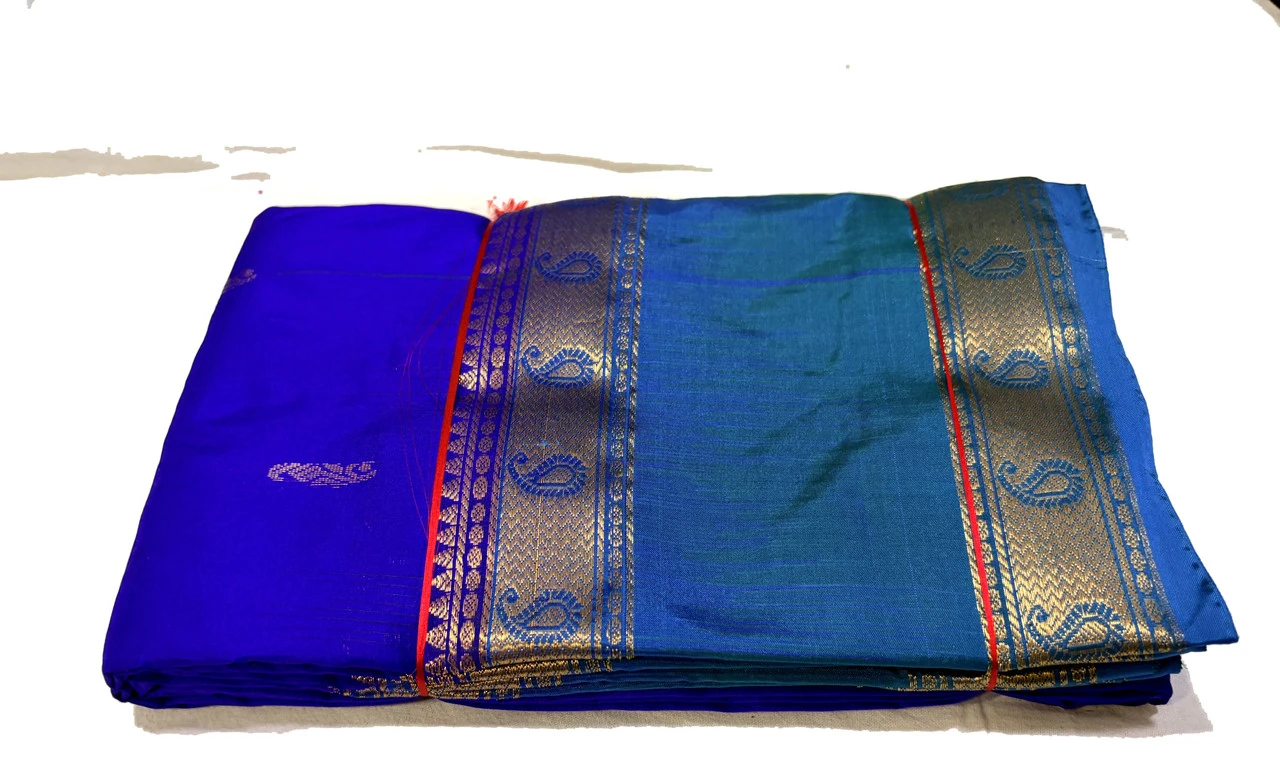 Teal & Royal Blue Kanchipuram Pure Silk Saree with Blouse