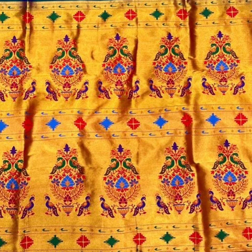 Regal Bottle Green Self Semi Silk Paithani Saree with Peacock Embroidery Designer Blouse