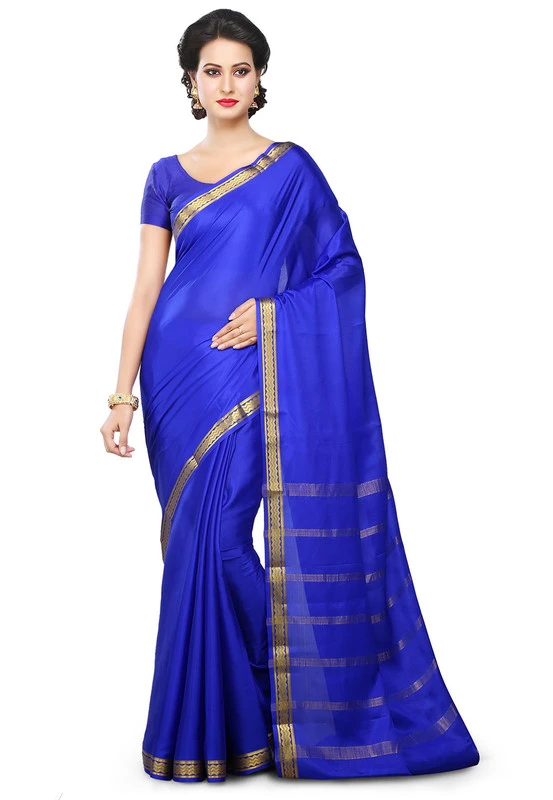 Royal Blue Self Coloured Pure Mysore Silk Handwoven saree