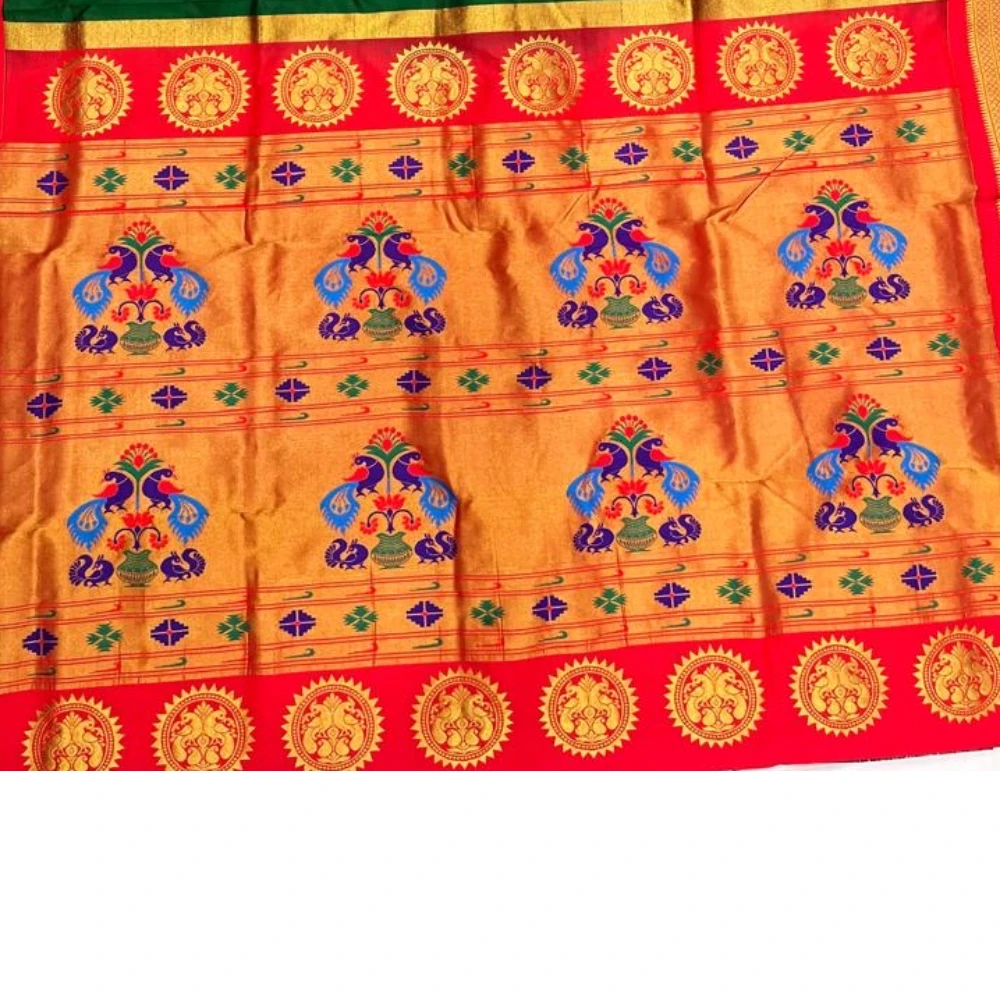 Wine Semi and Red Silk Paithani Saree with Peacock Embroidery Designer Blouse