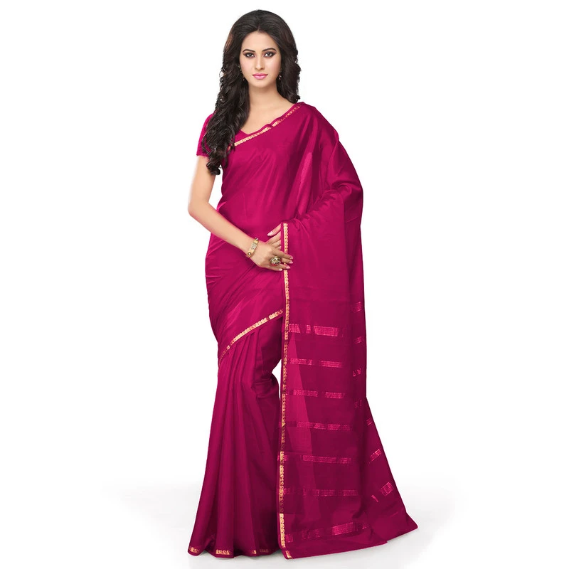 Woven Dark Pink Colour Pure Mysore Silk Mango Border Saree with Silk Mark