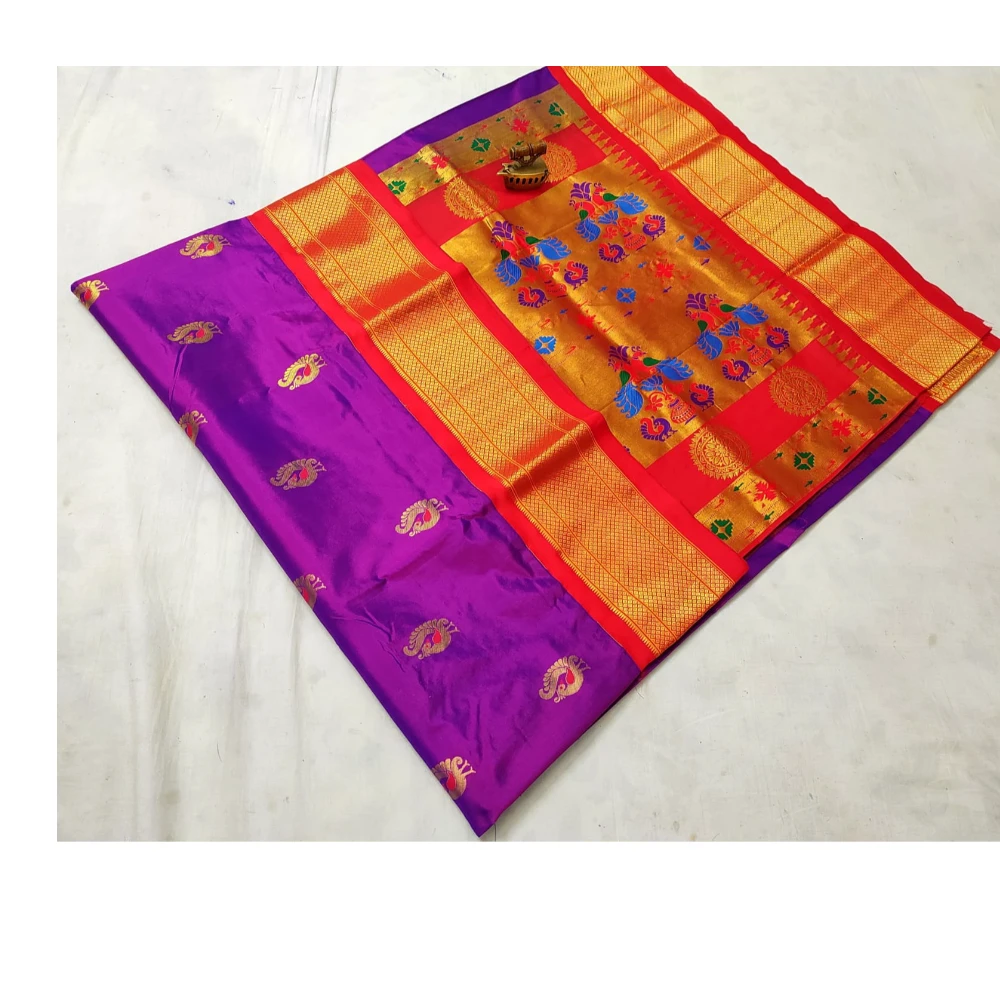 Magenta Pure Silk Paithani Saree featuring luxurious silk fabric, rich zari woven borders, elegant traditional motifs
