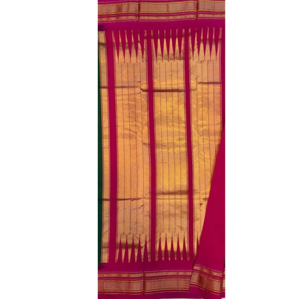 Pure Ilkaal Checks saree in Navy Blue & Pink with zari border and traditional woven patterns