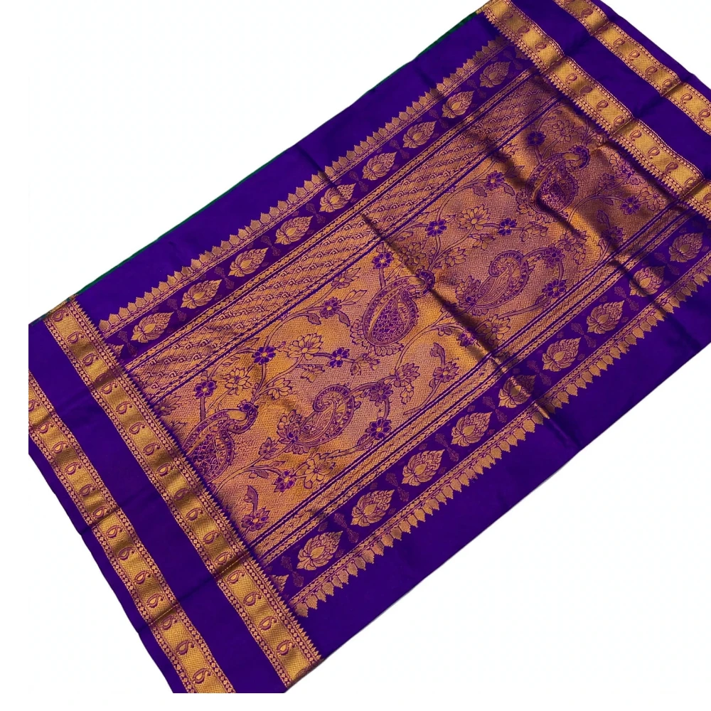 Exclusive Kanchipuram Pure Silk Saree with Pure Silk Blouse - Yellow & Purple