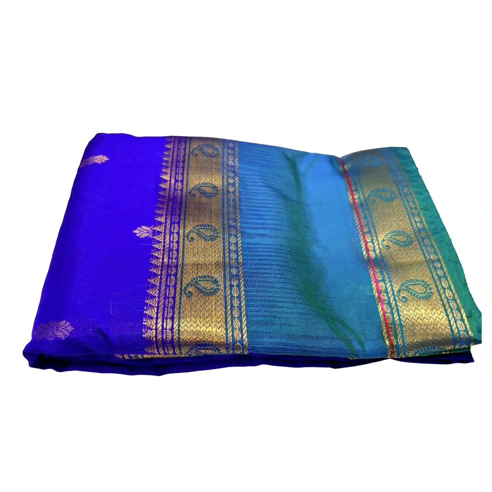 Exclusive Kanchipuram Pure Silk Saree with Pure Silk Blouse - Teal & Royal Blue