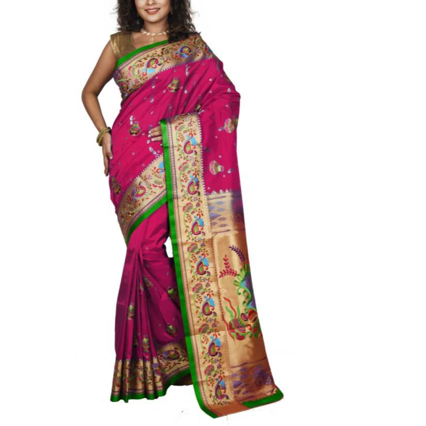 Purple and Green Allover Embroidery Fancy Paithani Art Silk Saree