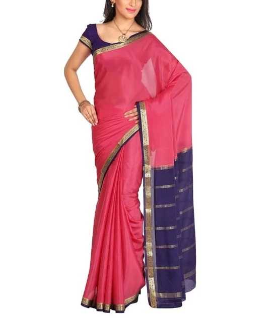 Baby Pink  with Royal Blue Contrast  Pure Mysore Silk Handwoven saree