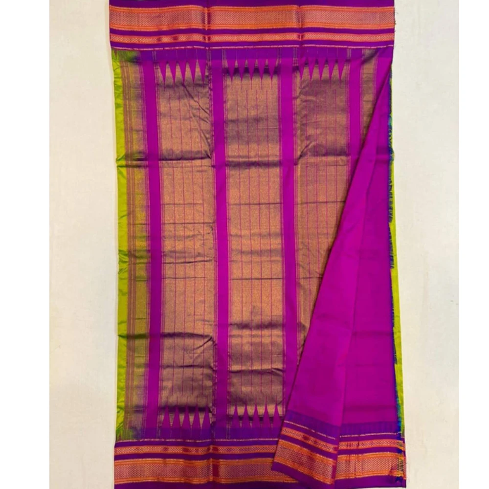 Sky Blue Ilkaal Butta pure silk saree with zari border and traditional woven patterns