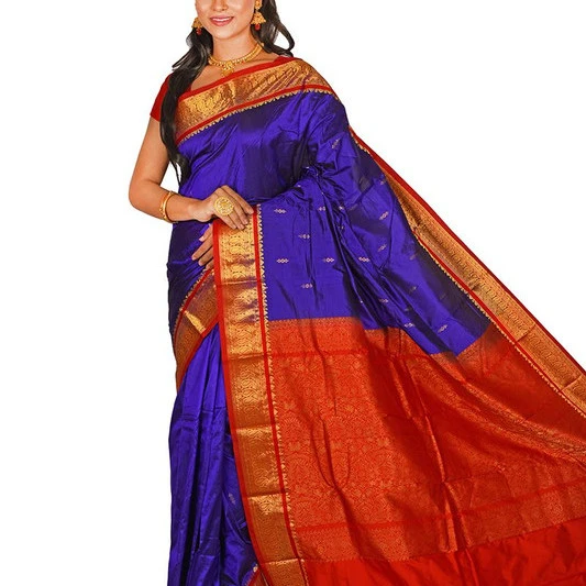 Traditional Arangetram Kanchipuram Pure Silk Saree in Voilet with Red Contrast 