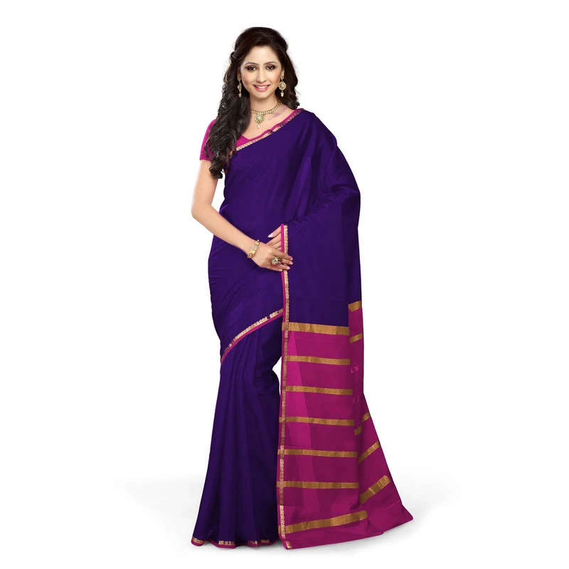 Pure Mysore Silk saree in Purple and Pink Contrast Mango Border