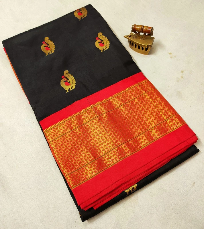 Black Pure Silk Paithani Saree featuring luxurious silk fabric, rich zari woven borders, elegant traditional motifs