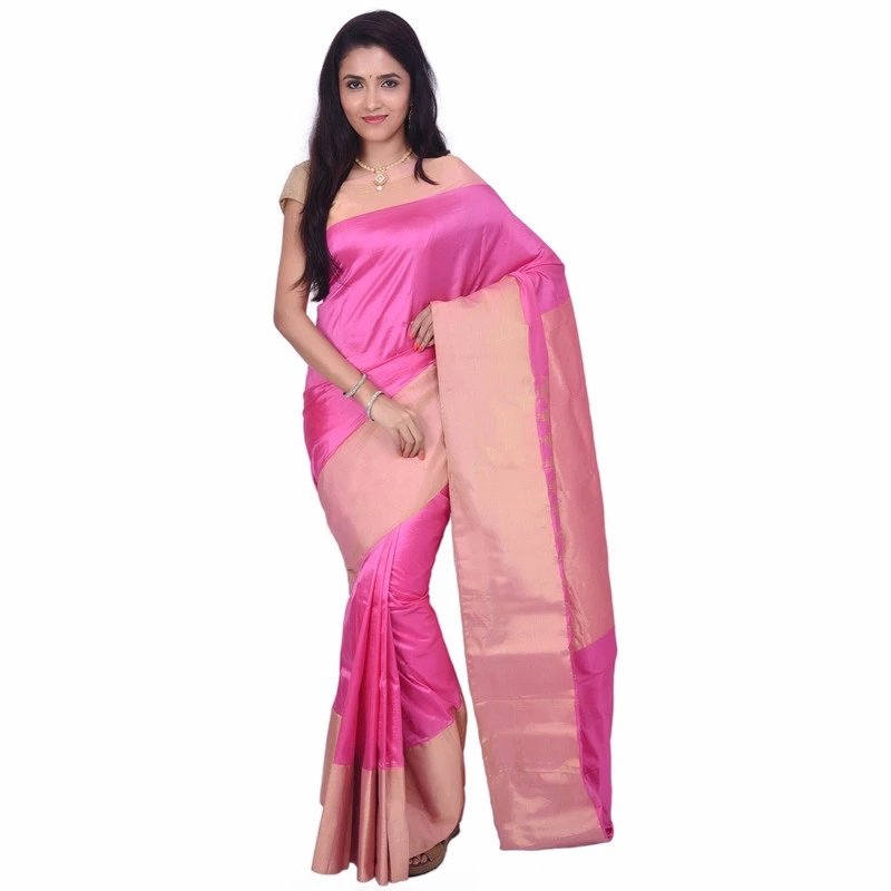 Kanchipuram Pure Silk Saree in Baby Pink Self Coloured Big Border Fancy saree