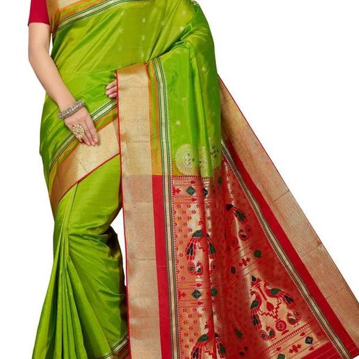 Parrot Green and Red Paithani Art Silk Saree