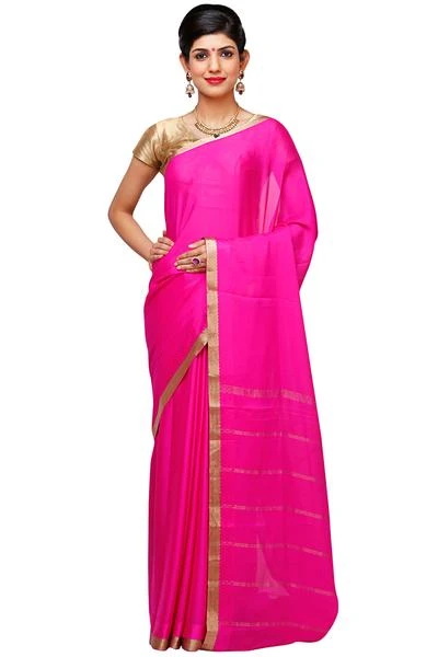 Pink with Marron  Handwoven Pure Mysore Silk saree