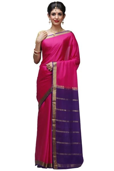 Rani Pink with Purple Contrast Handwoven Pure Mysore Silk saree