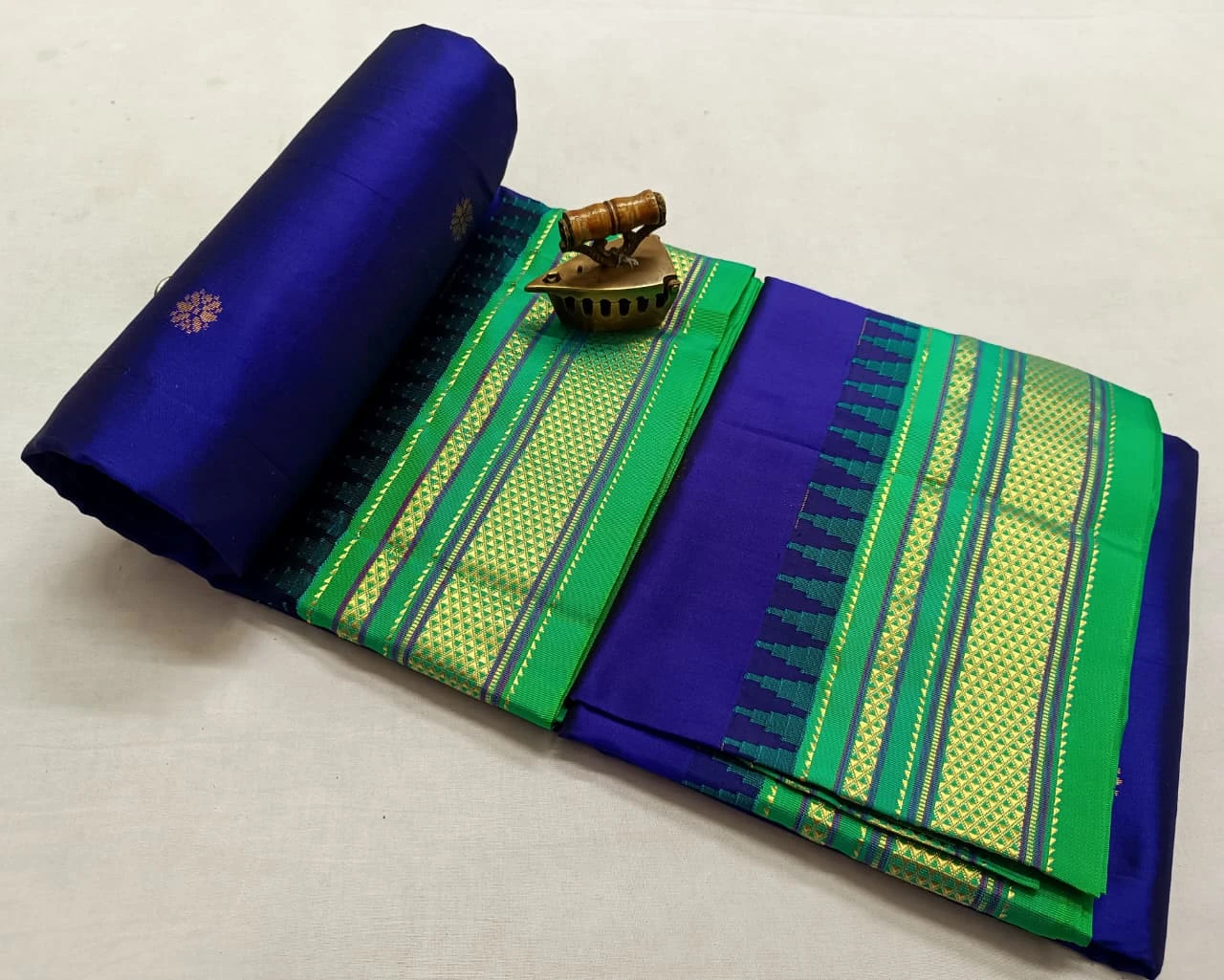 Royal Blue Ilkaal Butta pure silk saree with zari border and traditional woven patterns