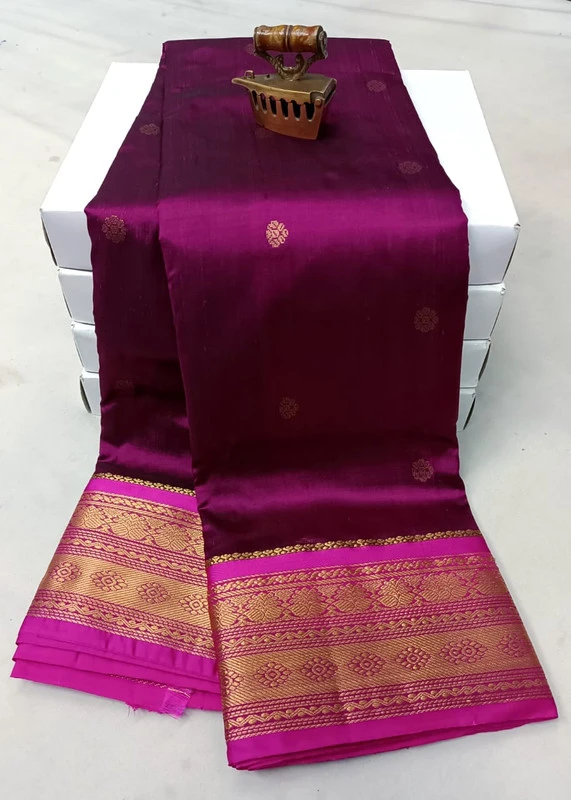 Coral Pink with Rani Border traditional silk saree with zari border for festive and wedding wear