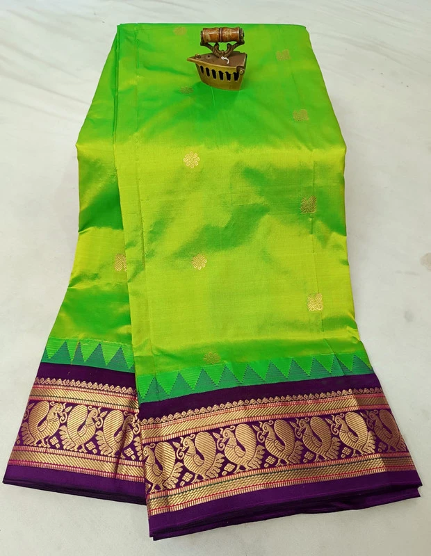 Sneha Green with Magenta Contrast Gadwal traditional silk saree with zari border for festive and wedding occasions