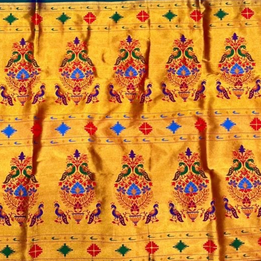 Heritage Green Semi Silk Paithani Saree with Peacock Embroidery Designer Blouse