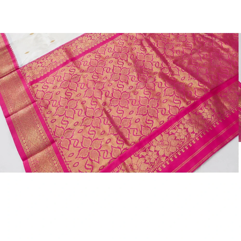 Cream with Rani Border traditional silk saree with zari border for wedding and festive wear