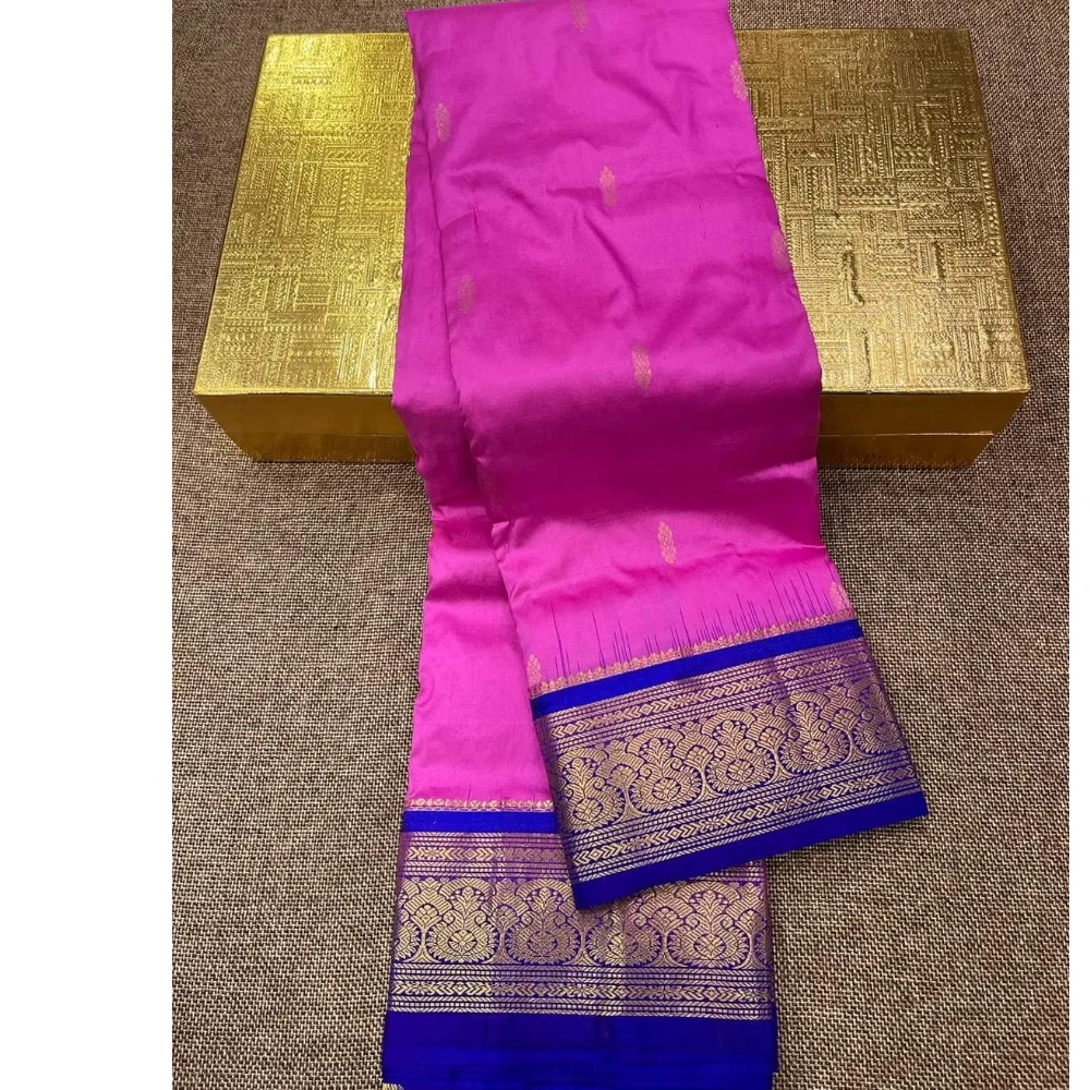 Kanchipuram Pure Silk Saree in Baby Pink with Violet Border