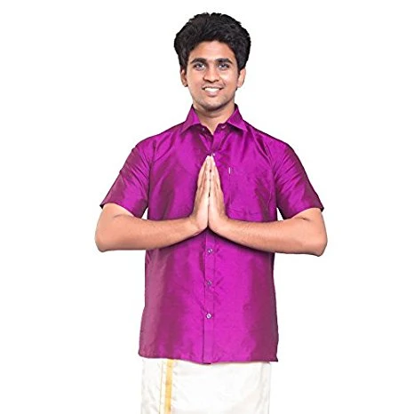 Purple Dupion Silk Half Slevees Shirt