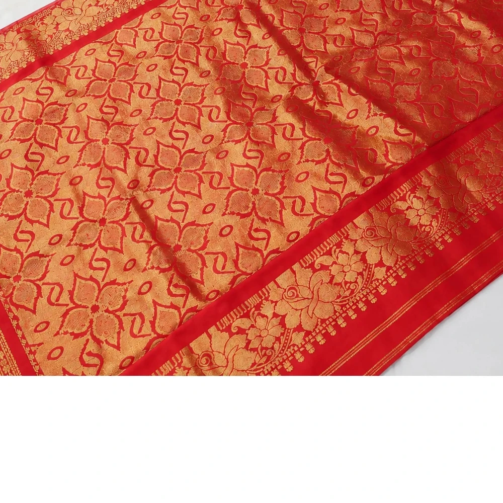 Peach Pink traditional silk saree with zari border for festive and wedding wear