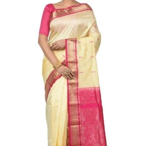 Off White and Rani Contrast Traditional Kanchipuram Pure Silk Saree