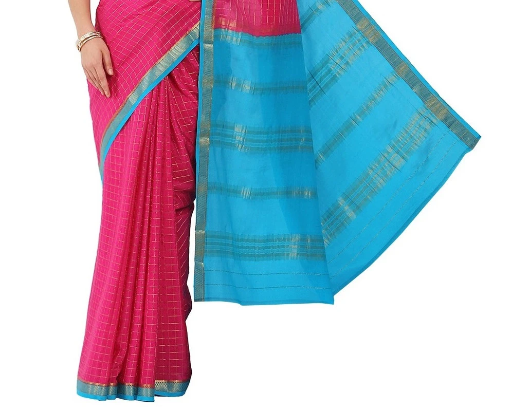 Vibrant Pure Mysore Silk Saree in Magenta & Contrasting Zari Border