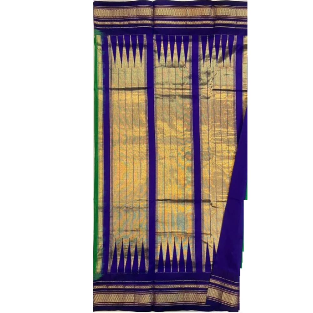Pure Ilkaal Checks saree in Lavender & Royal Blue with zari border and traditional woven patterns