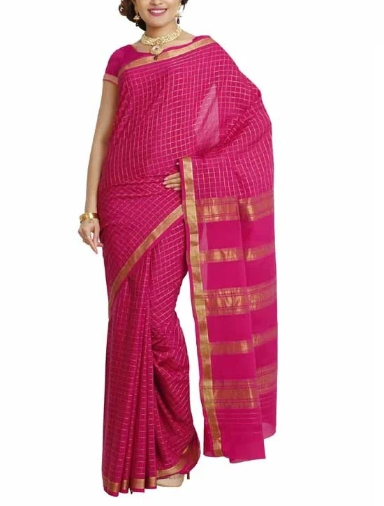 Gorgeous Pure Mysore Silk Saree in Fuchsia Pink & Gold Zari Work