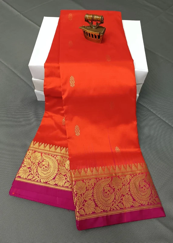 Orange Pink Border Exclusive Kanchipuram Silk Saree