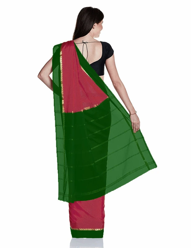 Striking Pure Mysore Silk Saree in Magenta with Green & Gold Zari Border