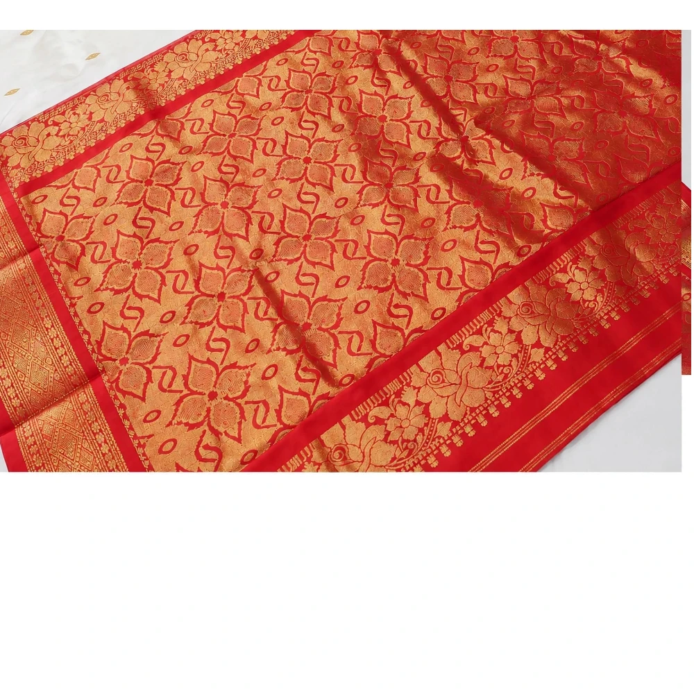 Blue with Red Contrast traditional silk saree with zari border for festive and wedding wear