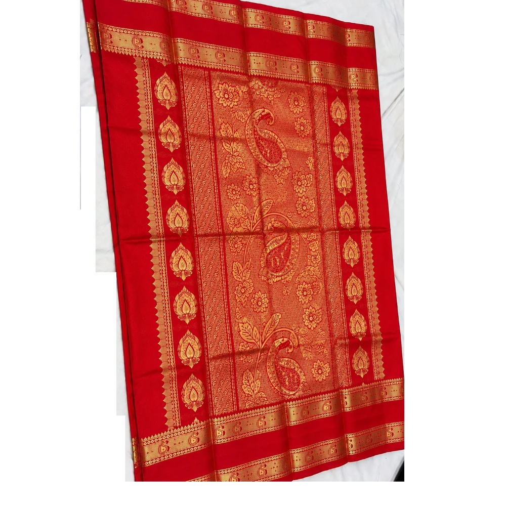 Ivory and Red Kanchipuram silk saree with Bentex border and golden motifs