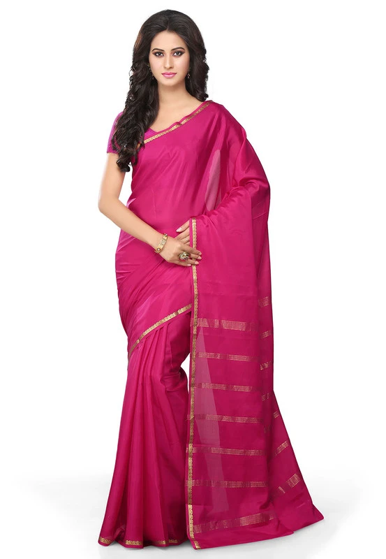 Gagri Pink Self Coloured Pure Mysore Silk Handwoven saree
